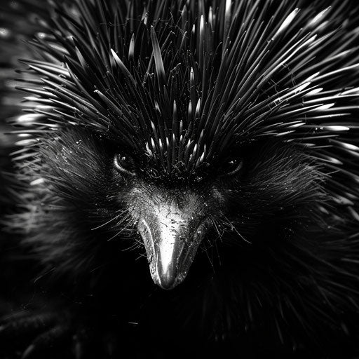 Echidna in black and white, intense and dramatic