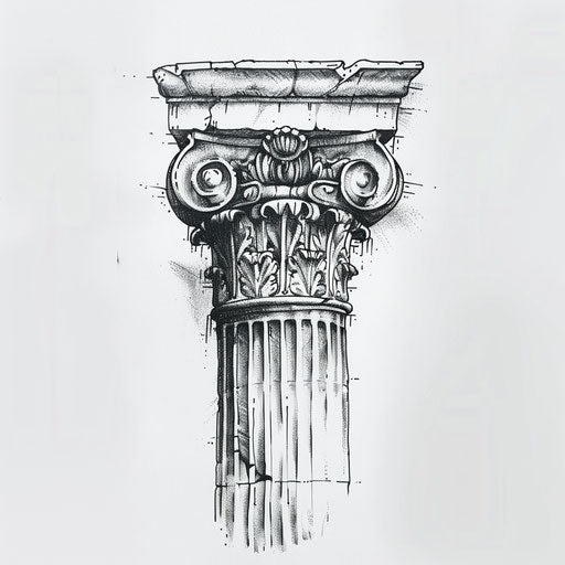 Stylized Greek column minimalist tattoo on white background