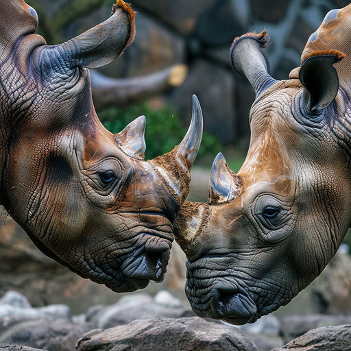 West African black rhinoceros confronting another animal