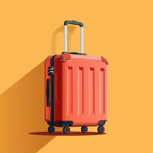 Realistic luggage clipart on a flat sunset orange background