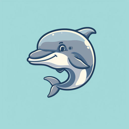 Friendly mascot logo with a smiling dolphin and a pale blue background