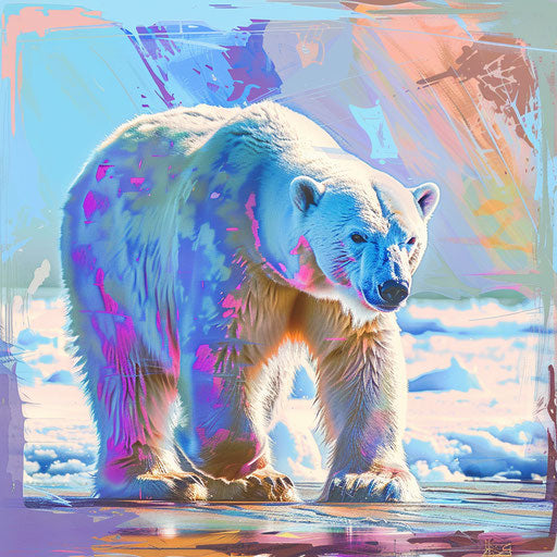 Polar bear on photo realistic image with random flat background
