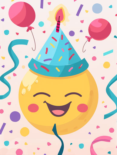 Joyful celebration with colorful hat and cake