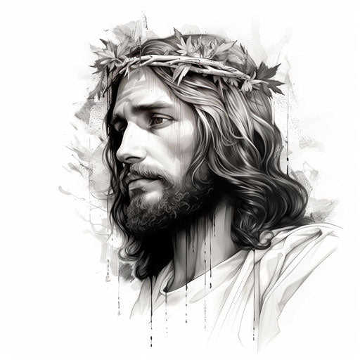 Black and white Jesus tattoo with intricate design