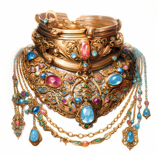 Jewelry illustration in the style of oil painting, on white background