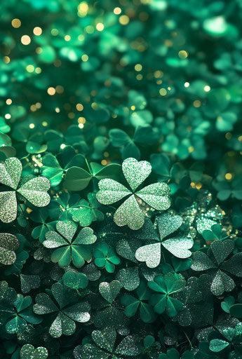 St. Patrick's Day background with shamrocks and glitter