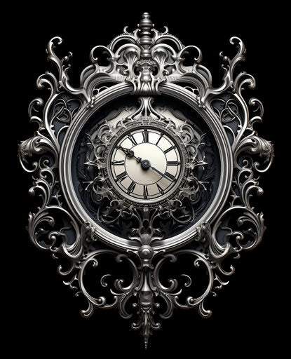 Clock in ornamental frame on white background, tattoo style