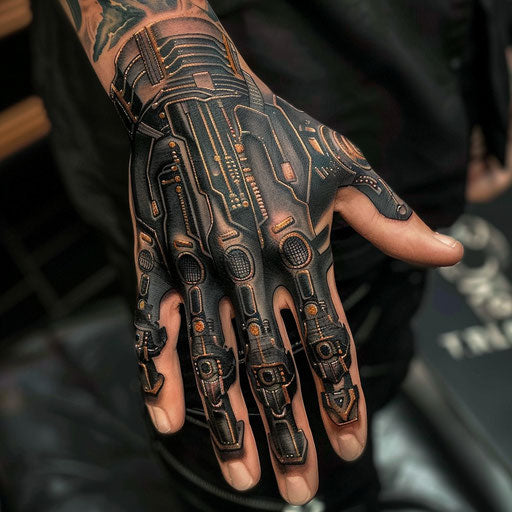 Cyberpunk inspired hand tattoo designs