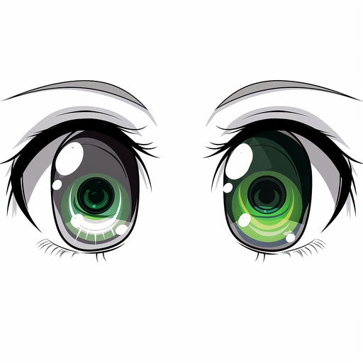 Anime eyes: green and gray with white eyelashes