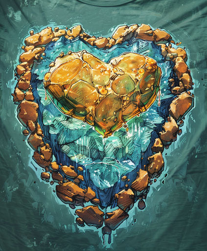 Stone heart t-shirt, avocadopunk style, grocery art