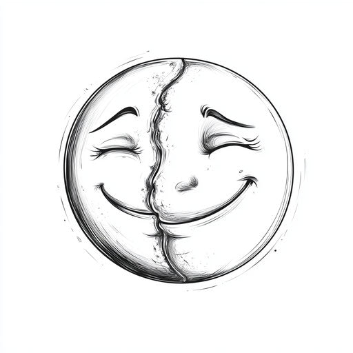 Clipart style half-smiling half-frowning face tattoo