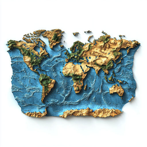 3D world map, realistic style, white background