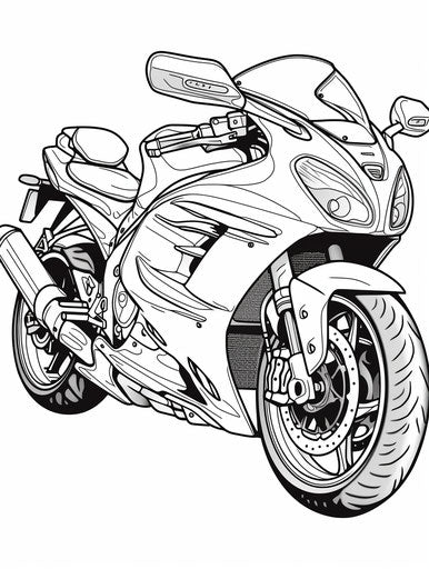 Motorcycle coloring page for kids, Xbox 360 graphics style
