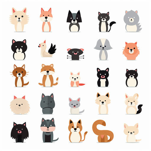 Minimalist style pets clipart on white background