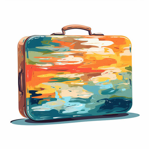 Suitcase clipart in the style of Impressionistic Art, on white background