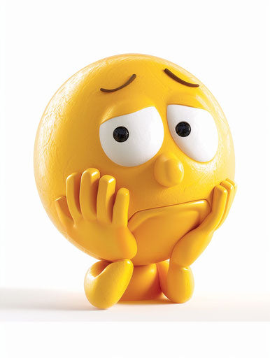 Thoughtful yellow smiley on white background