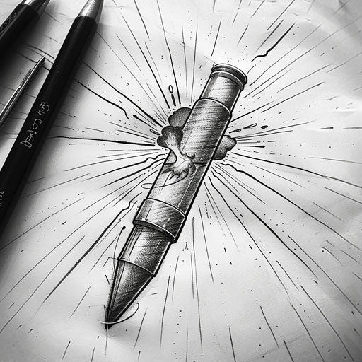 Bold bullet sketch with dramatic impact marks