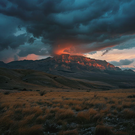 Guadalupe Peak in stormy sunset