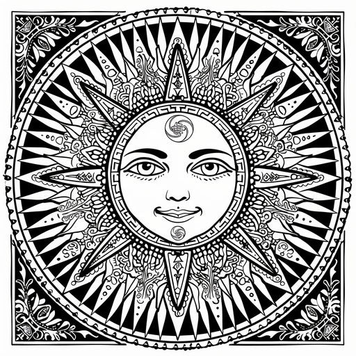 Stylized sun with tribal patterns