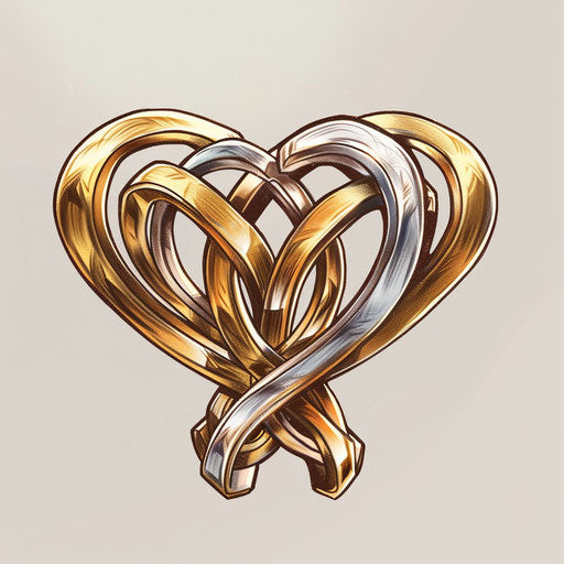 Tattoo sketch of intertwined gold and silver hearts in flat style