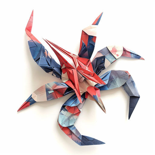Origami Cancer symbol in red and blue on white background