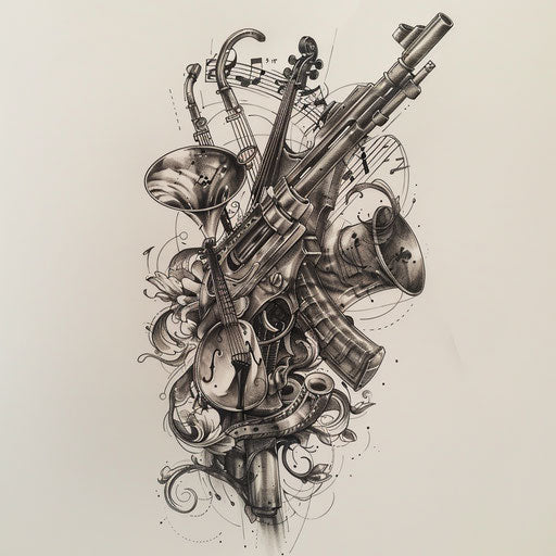 Weapons transform into musical instruments in dreamlike composition