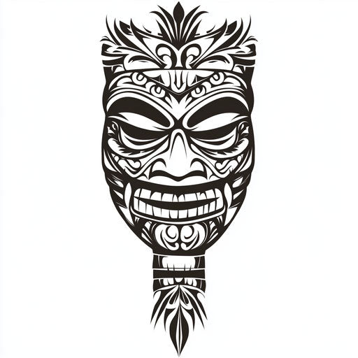Traditional detailed tiki face tattoo on white background