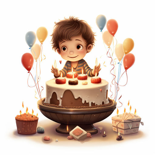 Happy birthday illustration in the style of Chiaroscuro Art, on white background