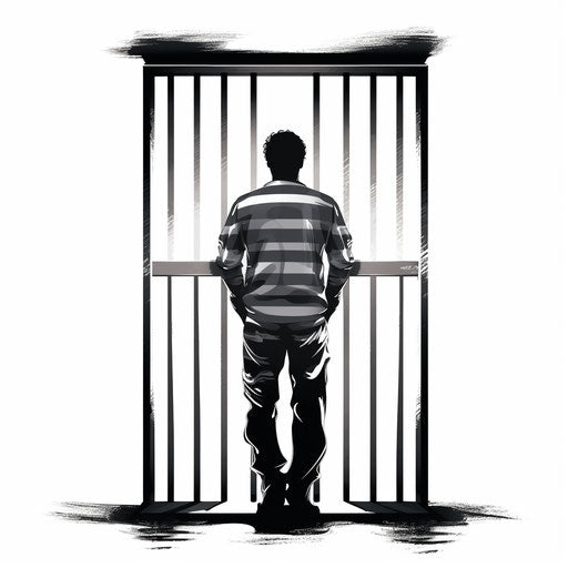 Jail depiction in the Chiaroscuro Art style, on white background
