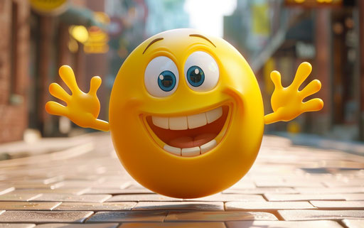 Smiling yellow emoticon with hand gestures