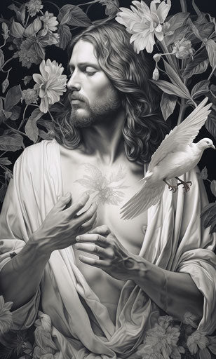 Jesus holding a pigeon tattoo