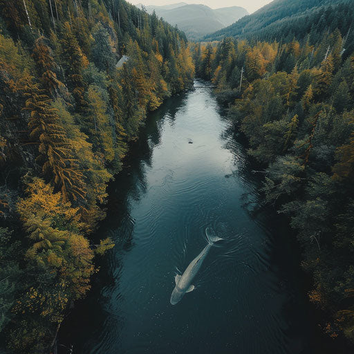 White sturgeon swimming in a wild mountain river