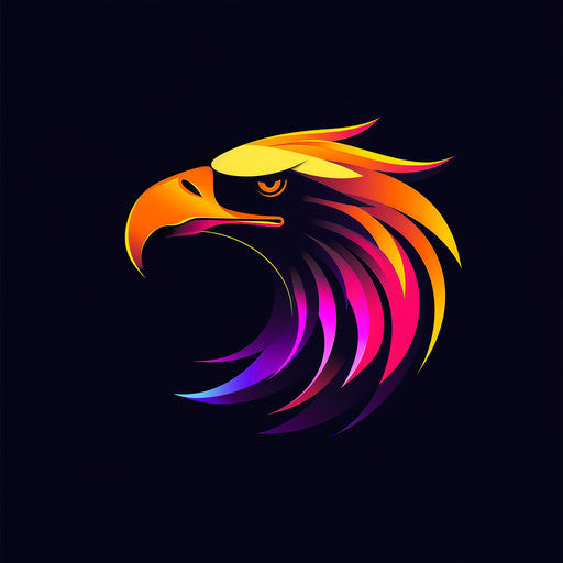 Dynamic eagle logo with motion-inspired lines and bold colors, on a black background
