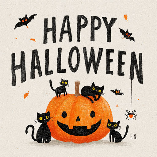 Light-hearted Halloween Celebration with Cats and Bats