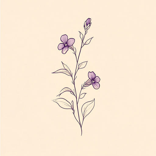 Flat tattoo sketch of violet flower in clipart style