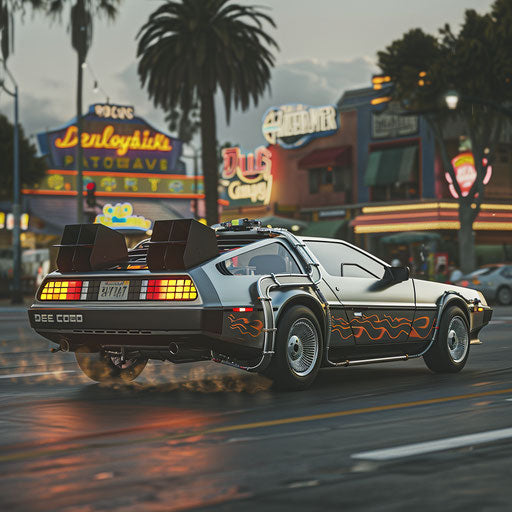 Vintage hotrod cruising American boulevard with chrome