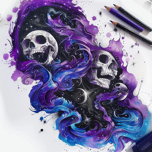 Cosmic death seal with starry skies and nebula patterns