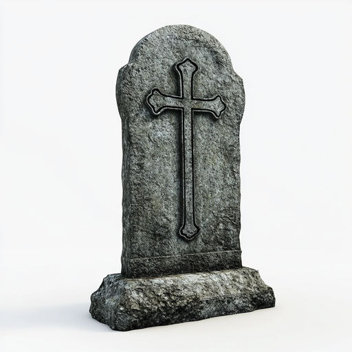 3D gravestone with flat white background, isolated clipart