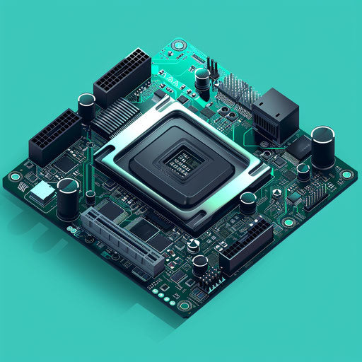 Photo realistic CPU clipart on teal flat background