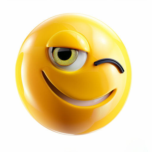 Yellow winking smiley face, clip art style, white background