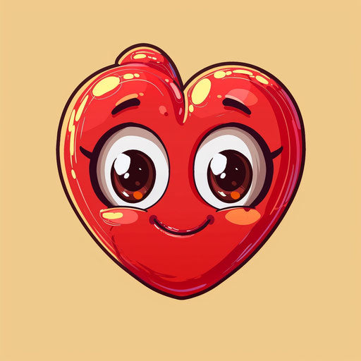 Cartoon character drawing red heart, shiny eyes style