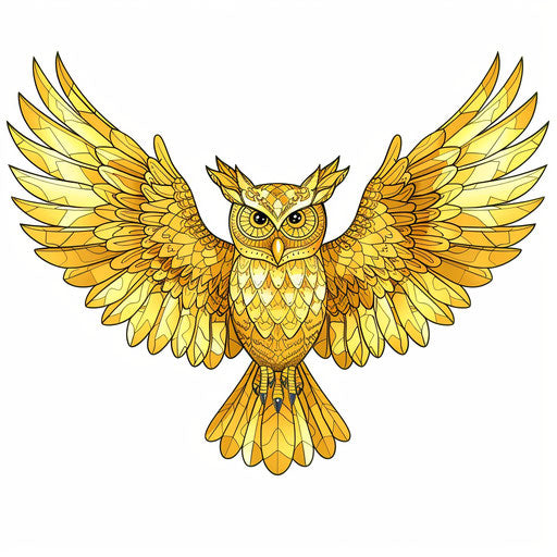 Golden owl tattoo sketch with extended wings