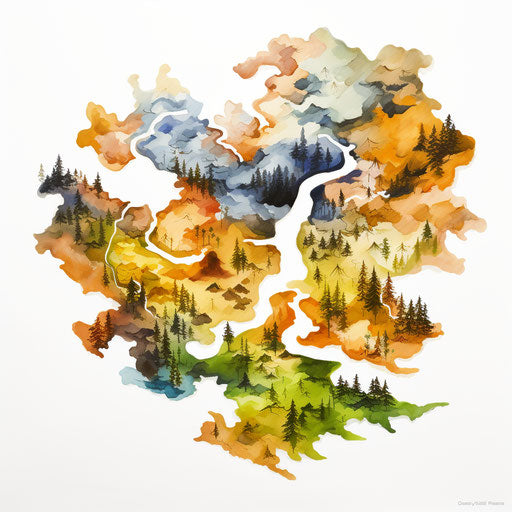 Map clipart in the style of oil painting on white background