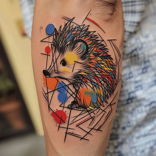 Abstract tattoo sketch of a hedgehog with geometric patterns