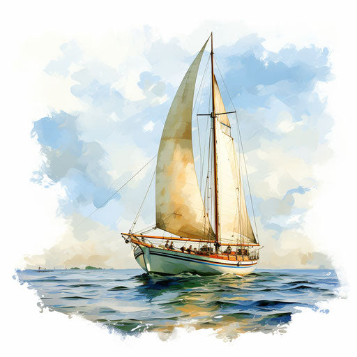Sailboat clipart in the style of Oil painting, on a white background
