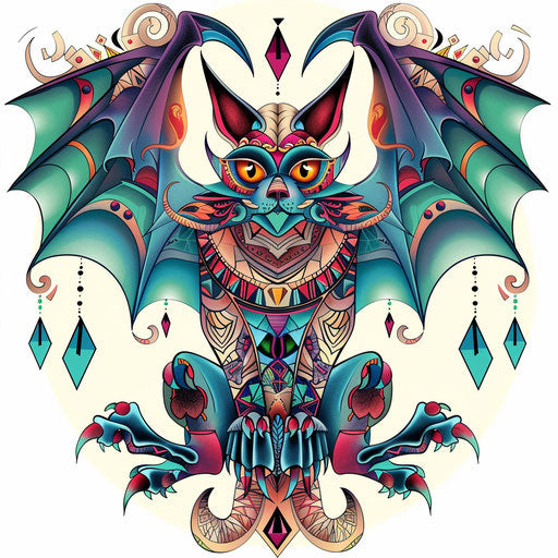 Gargoyle tattoo sketch with vibrant colors