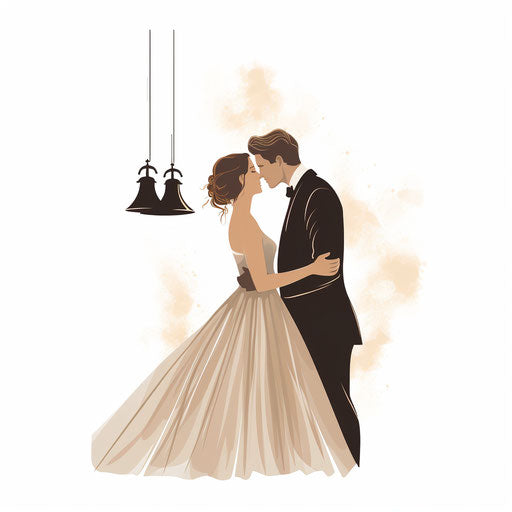 Minimalist wedding bells illustration on white background