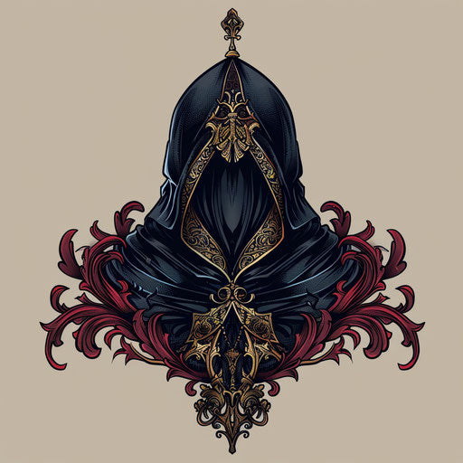 Royal velvet hood rich colors flat tattoo sketch