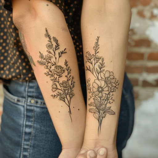 Father daughter tattoos with botanical details
