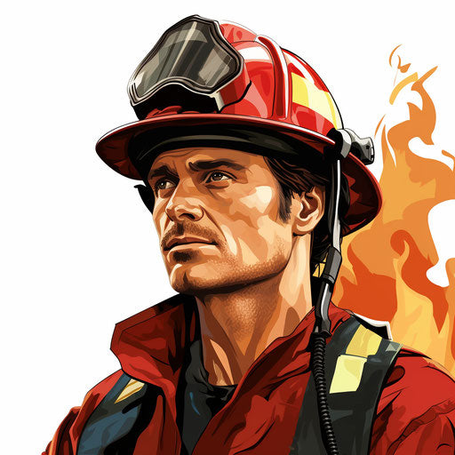 Fireman illustration in the style of Chiaroscuro Art, on white background